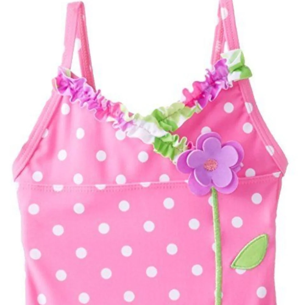 Hartstrings Girls‎ 2T Pink One Piece Swimsuit Polka Dot Ruffle Flower NWT
